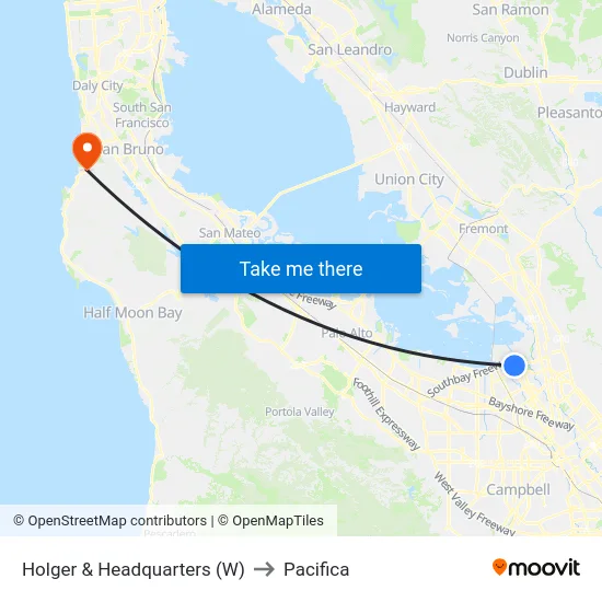 Holger & Headquarters (W) to Pacifica map