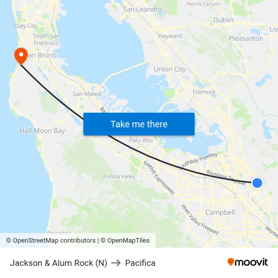 Jackson & Alum Rock (N) to Pacifica map
