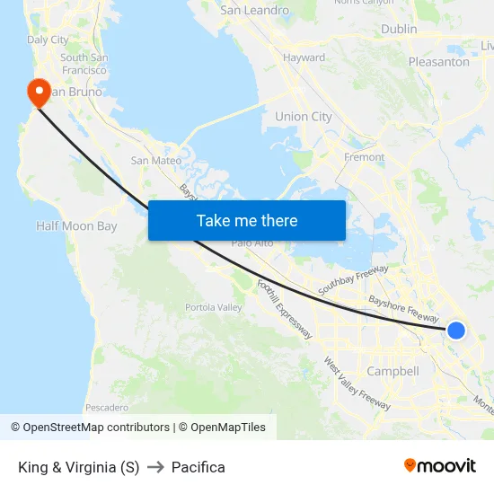 King & Virginia (S) to Pacifica map