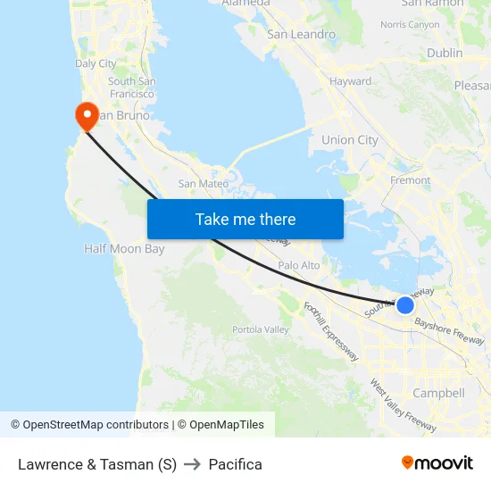 Lawrence & Tasman (S) to Pacifica map