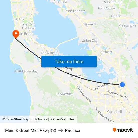 Main & Great Mall Pkwy (S) to Pacifica map