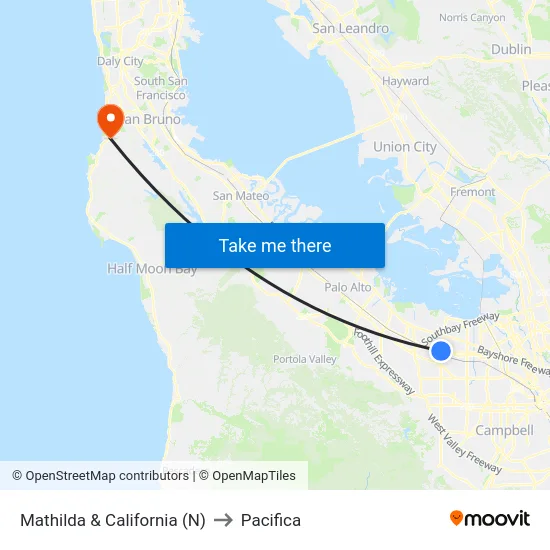 Mathilda & California (N) to Pacifica map