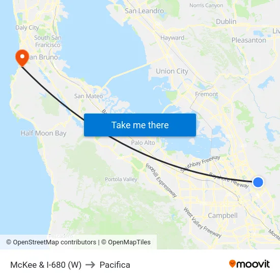 McKee & I-680 (W) to Pacifica map