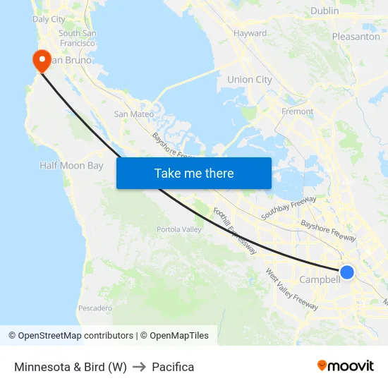 Minnesota & Bird (W) to Pacifica map