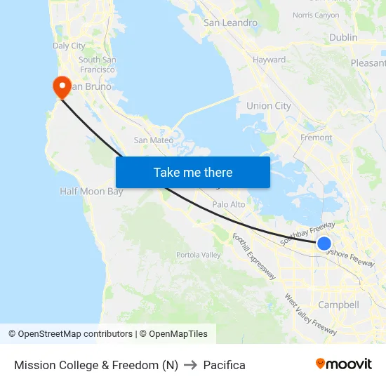 Mission College & Freedom (N) to Pacifica map