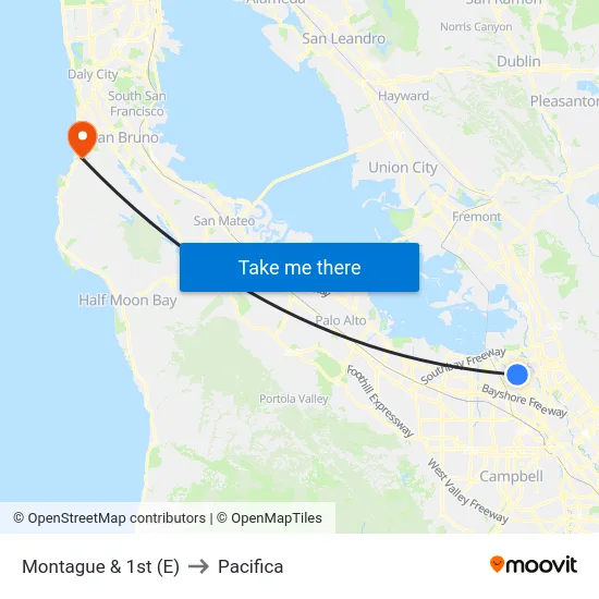 Montague & 1st (E) to Pacifica map