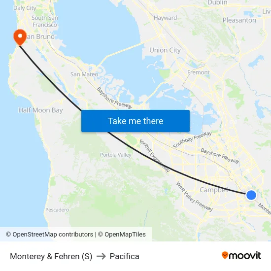 Monterey & Fehren (S) to Pacifica map
