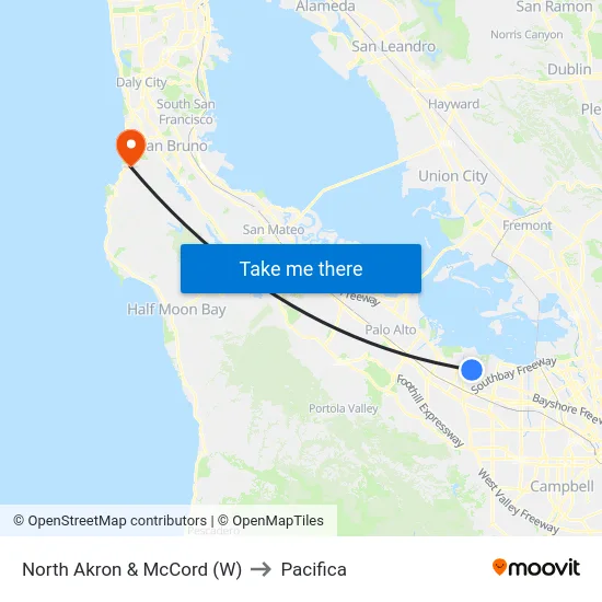 North Akron & McCord (W) to Pacifica map