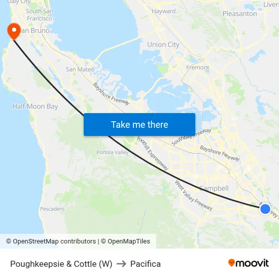 Poughkeepsie & Cottle (W) to Pacifica map