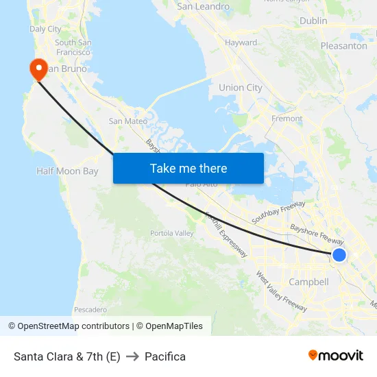 Santa Clara & 7th (E) to Pacifica map