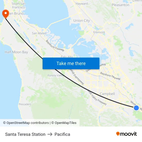 Santa Teresa Station to Pacifica map