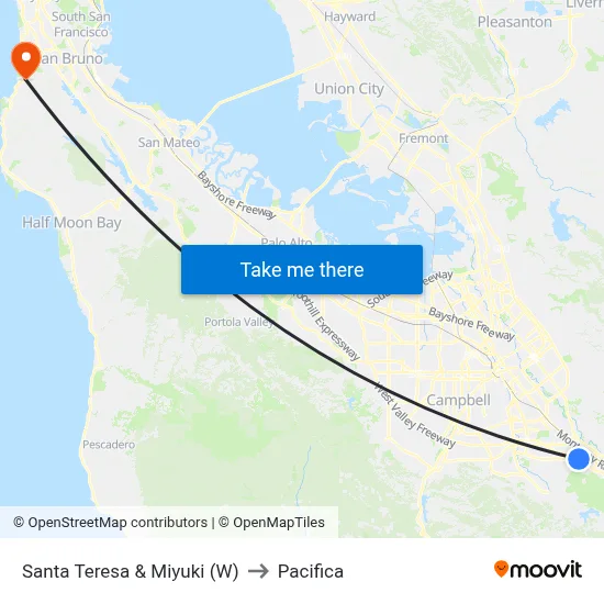 Santa Teresa & Miyuki (W) to Pacifica map