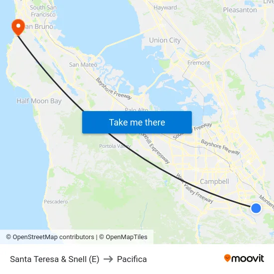 Santa Teresa & Snell (E) to Pacifica map