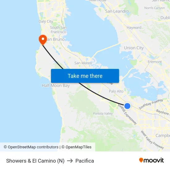 Showers & El Camino (N) to Pacifica map