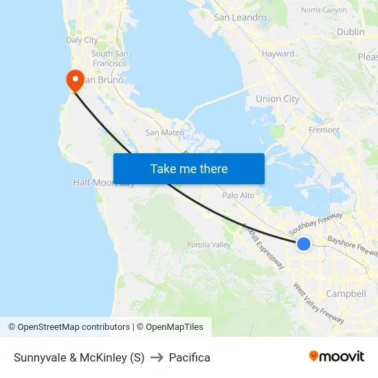 Sunnyvale & McKinley (S) to Pacifica map