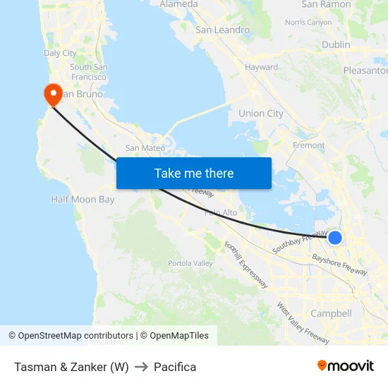 Tasman & Zanker (W) to Pacifica map