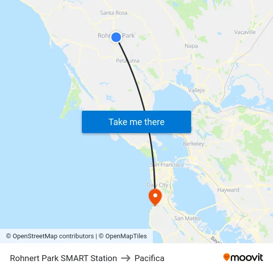Rohnert Park SMART Station to Pacifica map