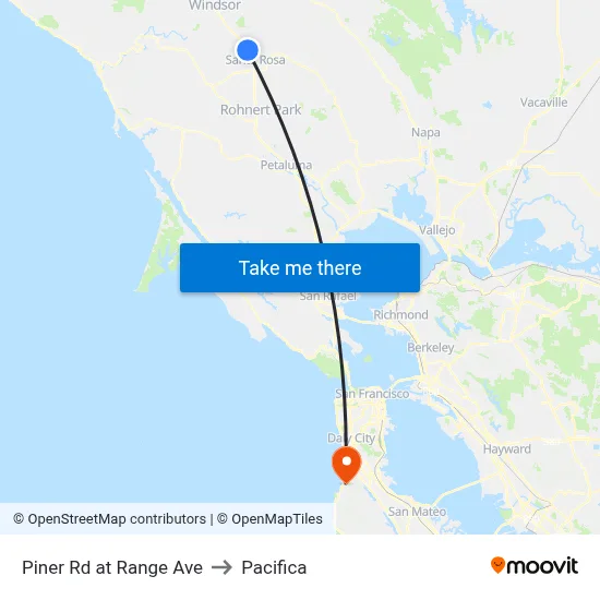 Piner Rd at Range Ave to Pacifica map