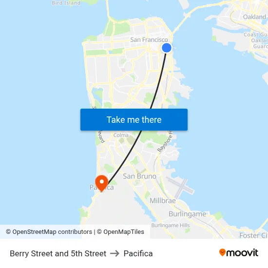 Berry Street and 5th Street to Pacifica map