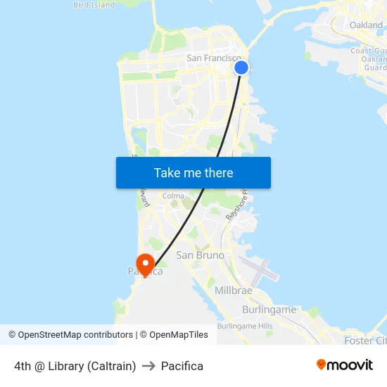 4th @ Library (Caltrain) to Pacifica map
