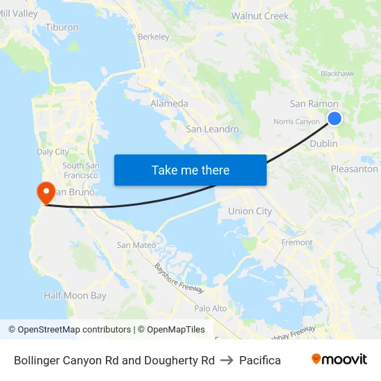 Bollinger Canyon Rd and Old Dougherty Rd to Pacifica map