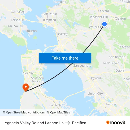 Ygnacio Valley Rd and Lennon Ln to Pacifica map