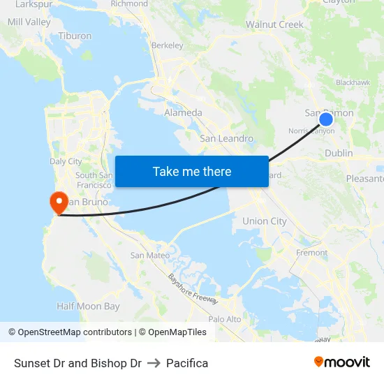 Sunset Dr and Bishop Dr to Pacifica map