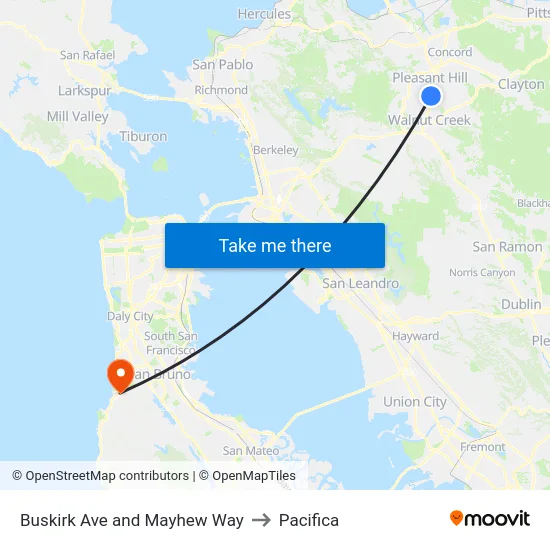 Buskirk Ave and Mayhew Way to Pacifica map