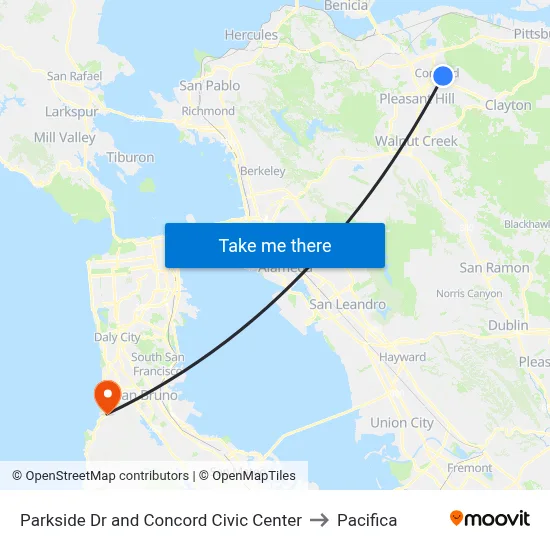 Parkside Dr and Concord Civic Center to Pacifica map