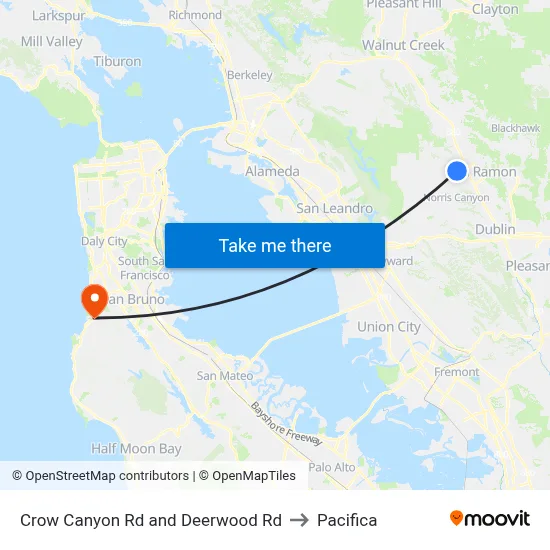 Crow Canyon Rd and Deerwood Rd to Pacifica map
