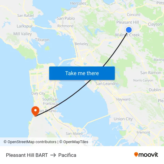Pleasant Hill BART to Pacifica map