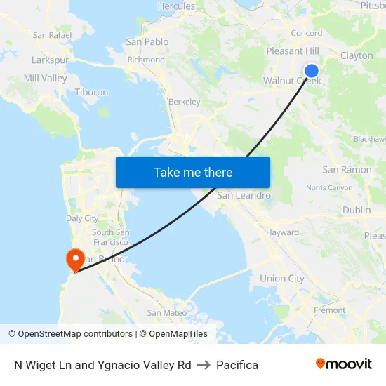 N Wiget Ln and Ygnacio Valley Rd to Pacifica map