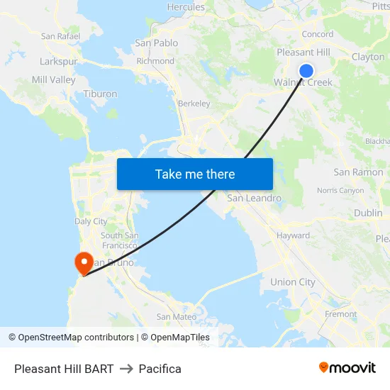 Pleasant Hill BART to Pacifica map