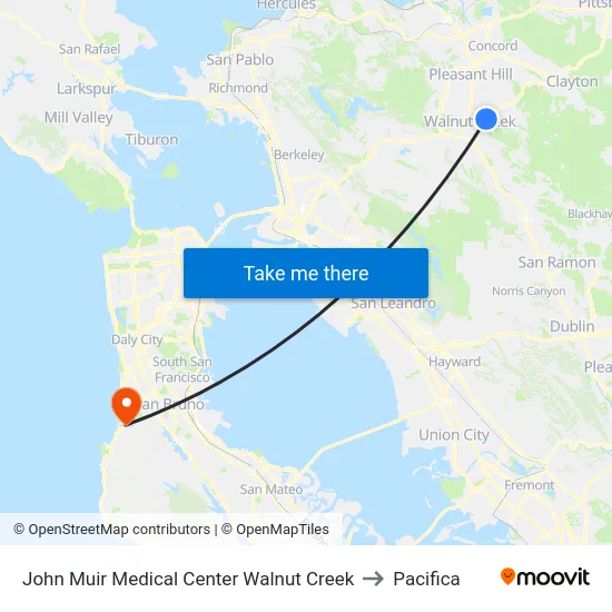 John Muir Medical Center Walnut Creek to Pacifica map