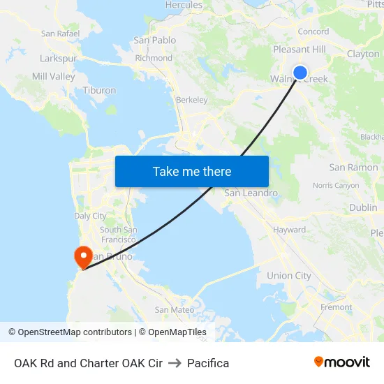 OAK Rd and Charter OAK Cir to Pacifica map