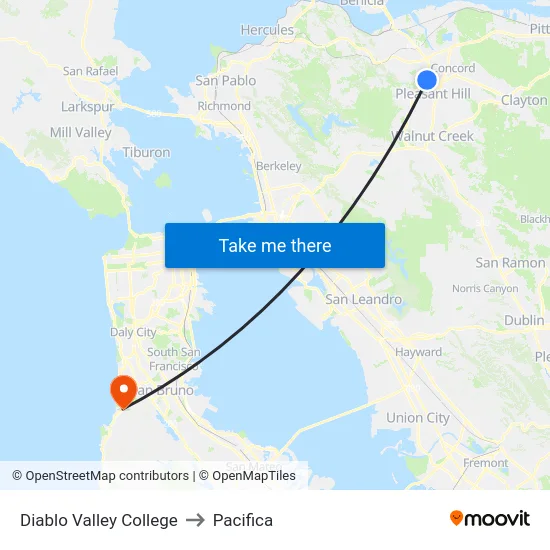 Diablo Valley College to Pacifica map