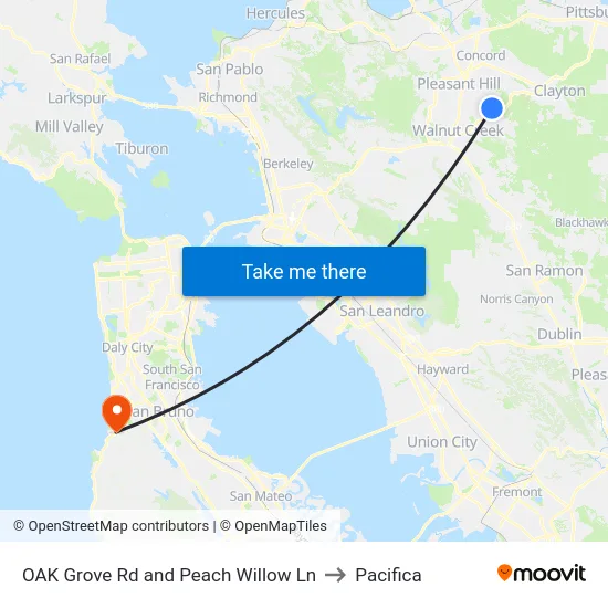 OAK Grove Rd and Peach Willow Ln to Pacifica map