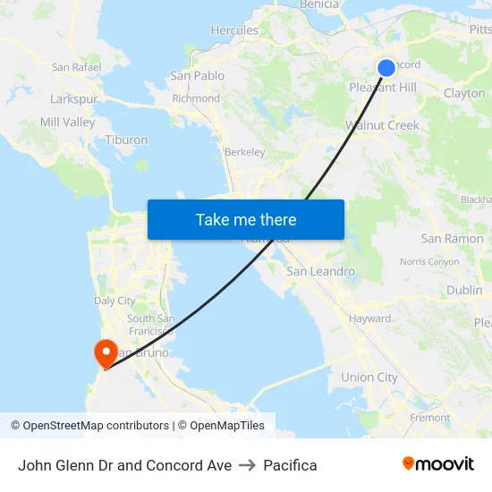 John Glenn Dr and Concord Ave to Pacifica map