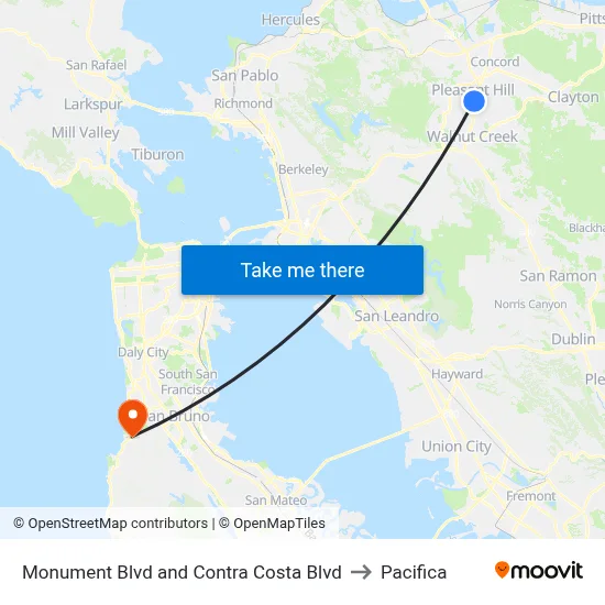 Monument Blvd and Contra Costa Blvd to Pacifica map