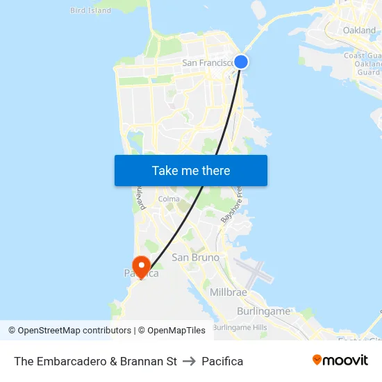 The Embarcadero & Brannan St to Pacifica map