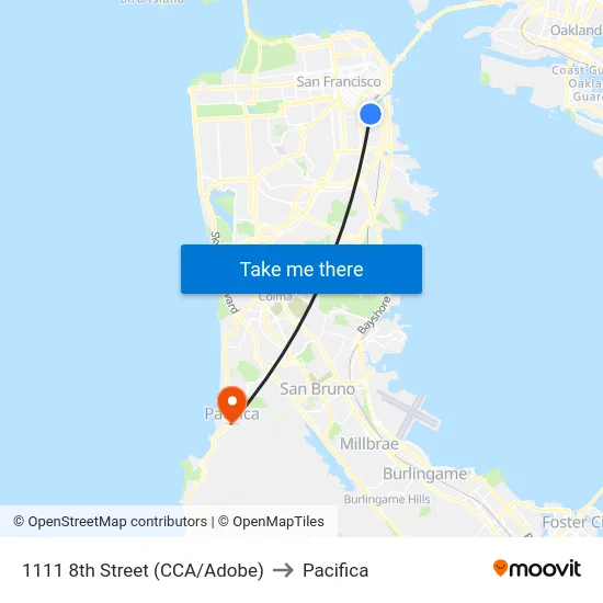 1111 8th Street (CCA/Adobe) to Pacifica map