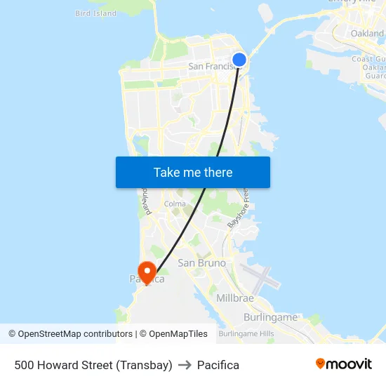 500 Howard Street (Transbay) to Pacifica map