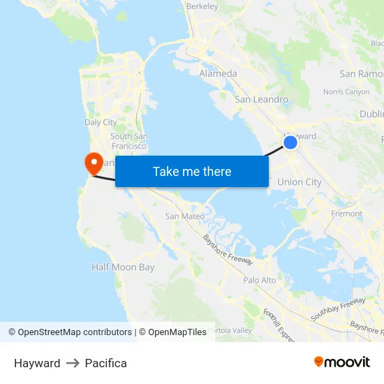 Hayward to Pacifica map