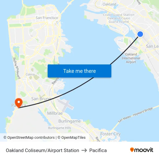 Oakland Coliseum/Airport Station to Pacifica map