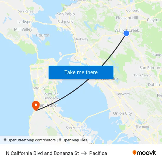 N California Blvd and Bonanza St to Pacifica map