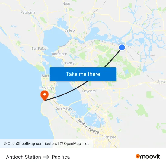 Antioch Station to Pacifica map