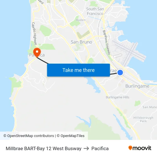 Millbrae BART-Bay 12 West Busway to Pacifica map