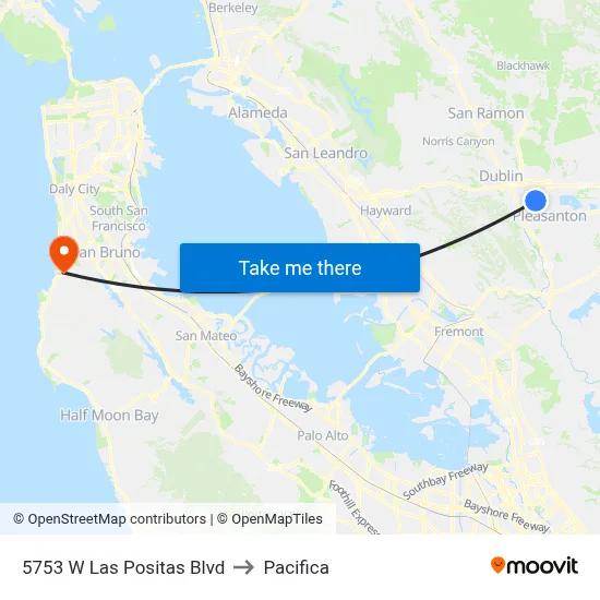 5753 W Las Positas Blvd to Pacifica map