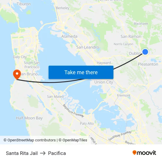 Santa Rita Jail to Pacifica map