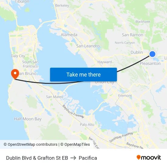 Dublin Blvd & Grafton St EB to Pacifica map